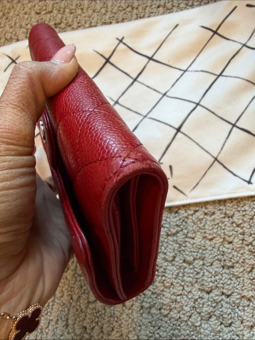CHANEL Burgundy Quilted Caviar Leather Wallet with Gold CC - Picture 8 of 8